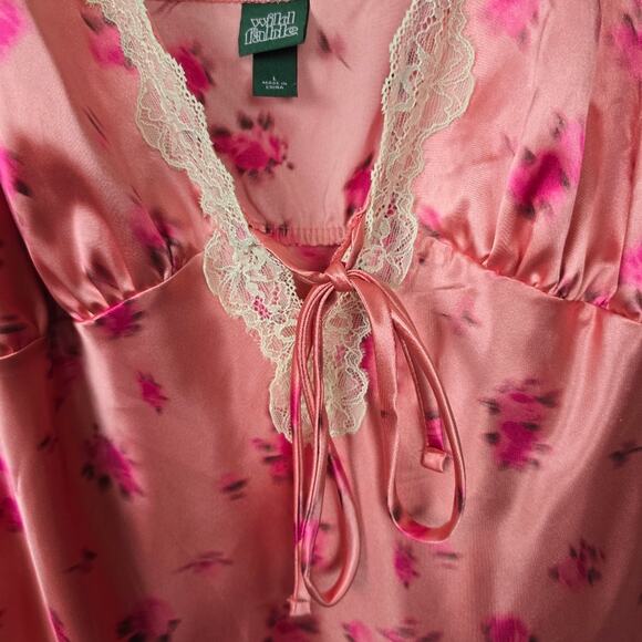 Wild Fable  Salmon Pink Satin Lace Babydoll Slip Dress Whimsical Fairycore L - Picture 12 of 14